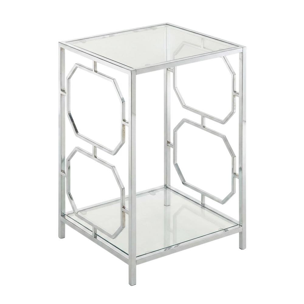 FurniFact - Modern Chrome End Table with Sleek Metal Frame and Minimalist Design - Clear