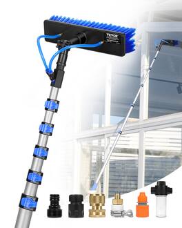VEVOR - Water Fed Pole Kit, 36FT Solar Panel Cleaning Pole with Extendable Handle, 180° Rotatable Brush Head & 65.6FT Hose - Silver;Blue;Black