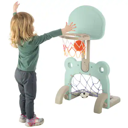 Front. Hey! Play! - Kid Basketball Hoop and Soccer Goal - Blue.