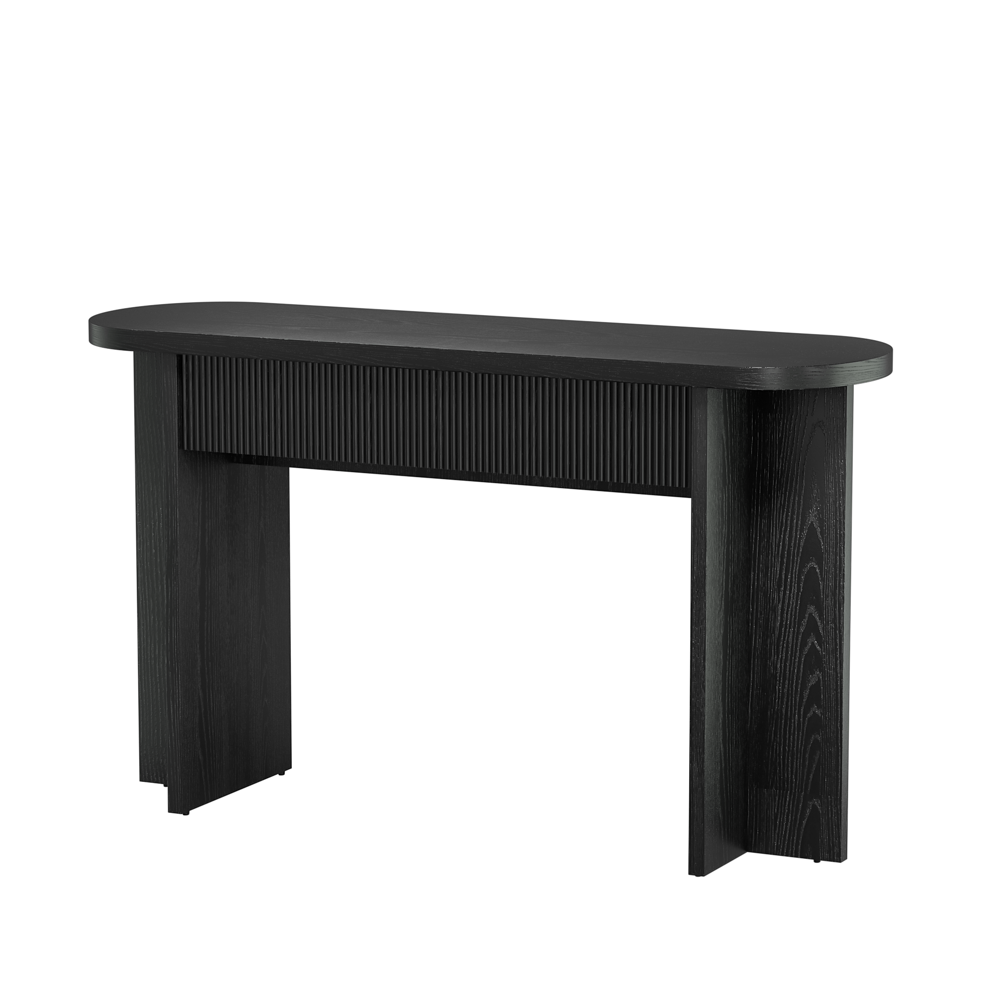 Angle. Whisen - 55-Inch Console Table with 2 Drawers, Modern Fluted Entryway Table for Hallway Living Room-Black - Black.