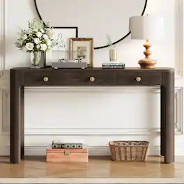 Z-Edge - Console Table with Curved Corners, Entryway Table with 3 Concealed Drawers, Sofa Table with Thick Legs for Living Room - Espresso