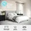 Martha Stewart Nudio bed with an upholstered channel stitched headboard, solid wood frame and legs, and no box spring required.