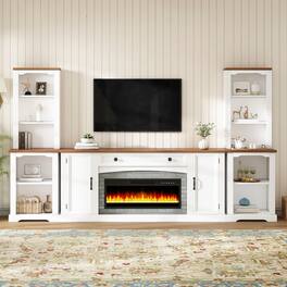 Whisen - 70-Inch 3-Piece TV Stand Set with Electric Fireplace Heater,Entertainment Center with Storage Bookshelves - White