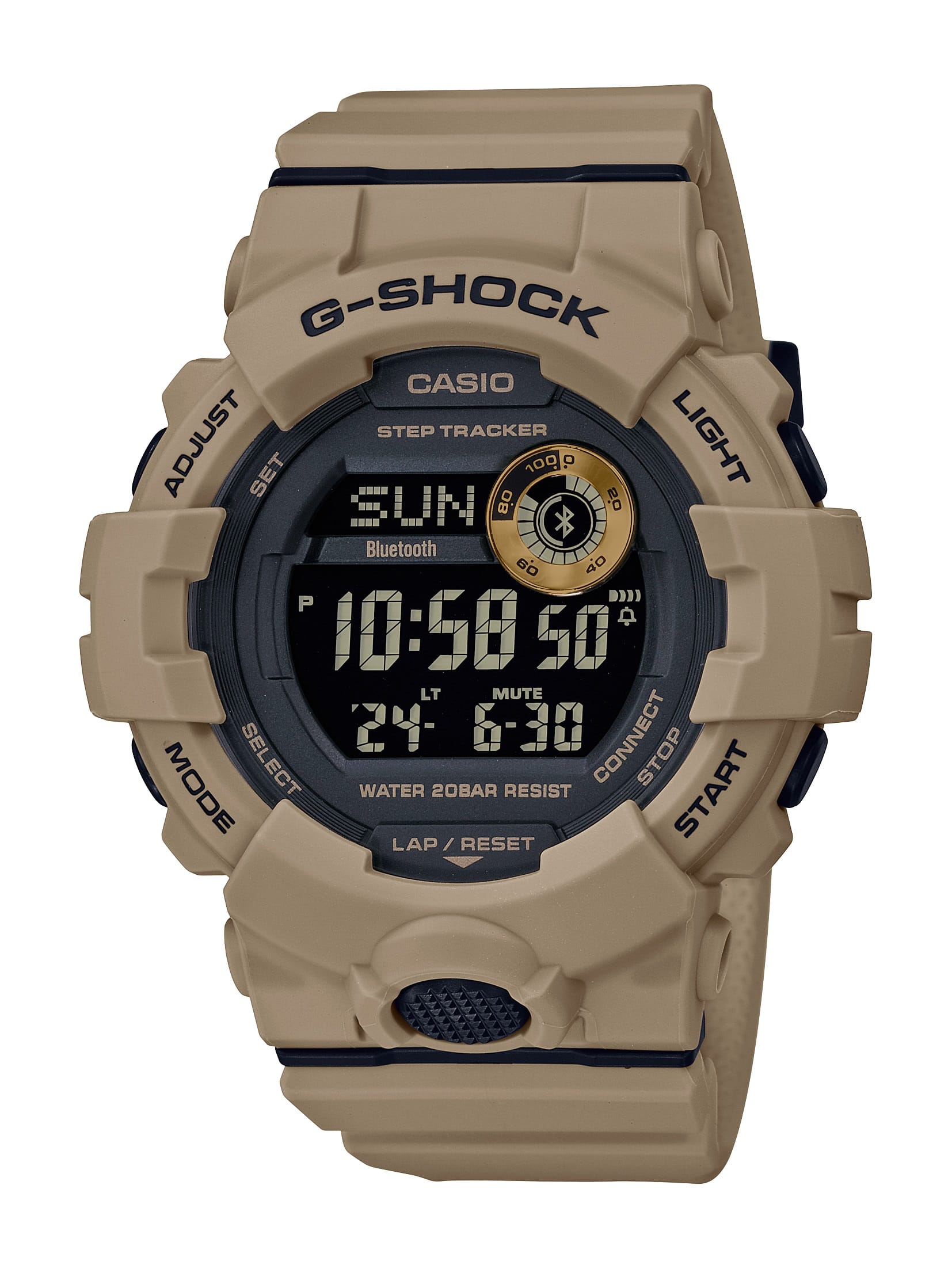 Front. Casio - Men's G-Shock Power Trainer with Bluetooth Mobile Link 49mm Watch - Tan.