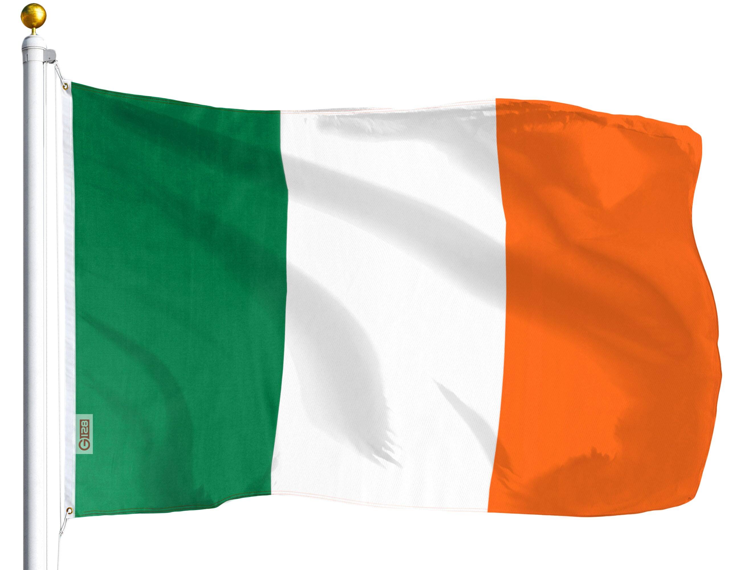 Front. G128 - Ireland (Irish) Flag - Printed Polyester 3 x 5 ft. - Green, White, Orange.