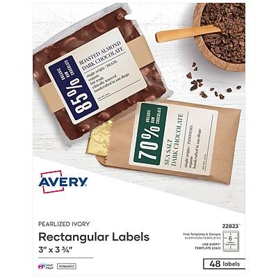 ALMOND ROASTED CHOCOLATE
BRAZIL CACAO DARK
85% CHOCOLATE
PEARLIZED IVORY
Rectangular Labels
3" x 3 3/4"
22823
Free Templates & Designs
AVERY.COM/TEMPLATES
6 USE AVERY TEMPLATE
48 labels
70% SALT CHOCOLATE
INDONESIA ORIGIN
SEA DARK
PEARLIZED IVORY
Rectangular Labels
3" x 3 3/4"
22823
Free Templates & Designs
AVERY.COM/TEMPLATES
6 USE AVERY TEMPLATE
48 labels