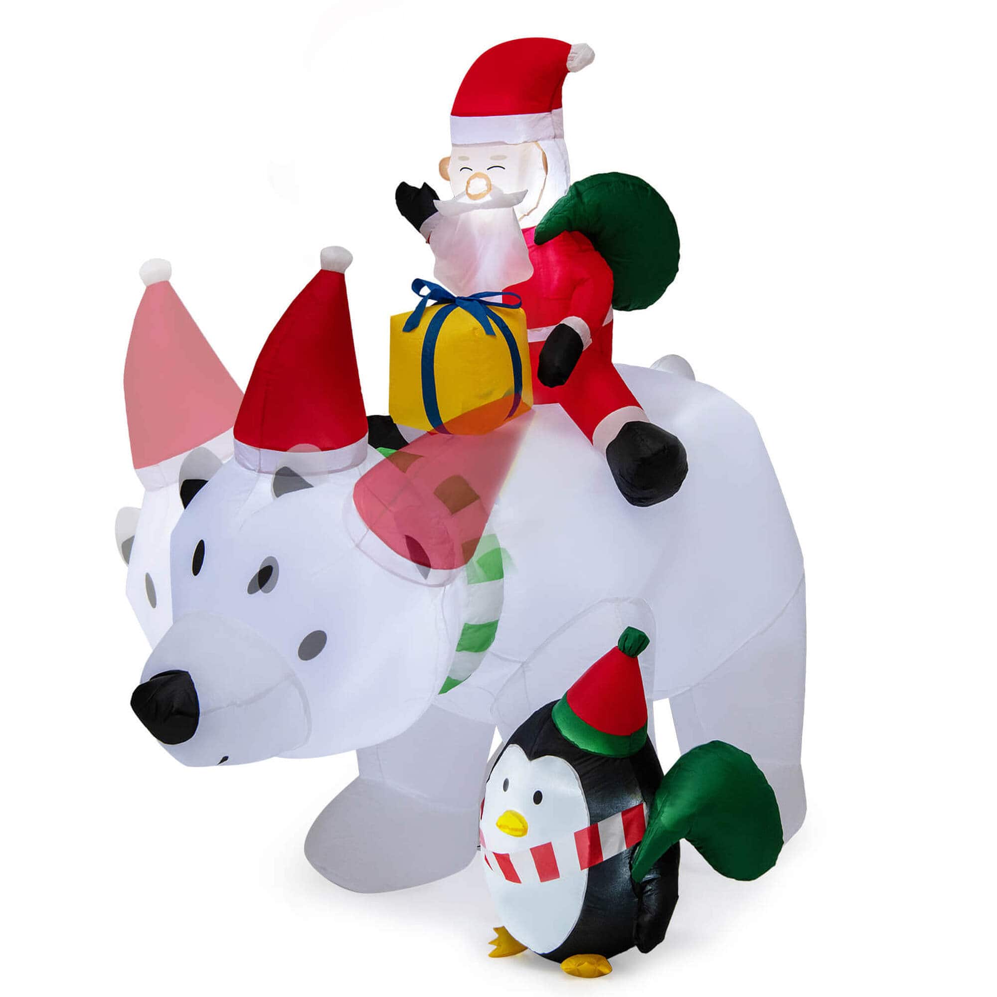 Front. Costway - Costway 7 FT Tall Inflatable Polar Bear with Penguin Gift Bags & Gift Box Shaking Head - Multicolor.