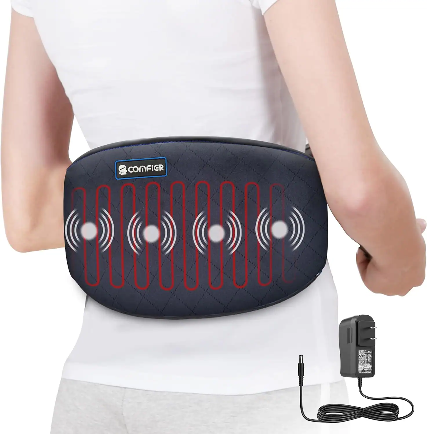 Front. Comfier - COMFIER Heating Pad for Back Pain Heat Belly Wrap Belt with Vibration Massage Adjustable Belt - Black.