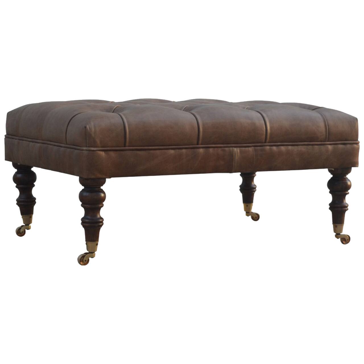Back. Artisan Furniture - Artisan Furniture Solid Wood Buffalo Leather Ottoman, Upholstered, Brown - Brown.
