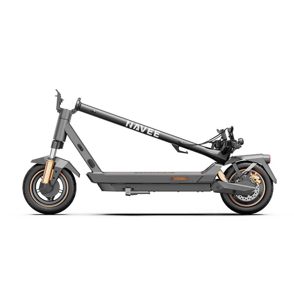 Left. NAVEE - GT5 Max Electric Scooter, 55.9mi Max Range, 25MPH Max Speed, 1638W Motor, Front Fork & Rear Damping, 10" Tires - black.