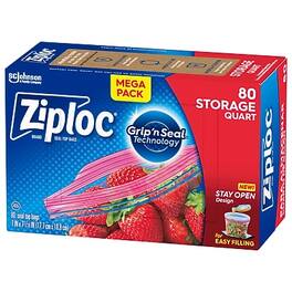 Ziploc - Medium Storage Bags, 1 Qt., 80/Box - Clear
