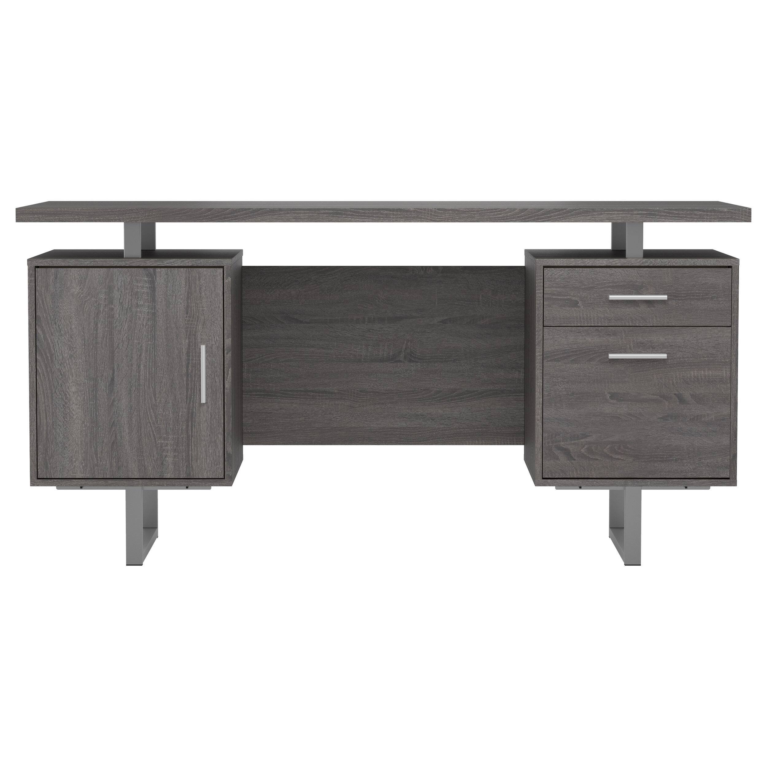 Back. APRILSOUL - 1pc Contemporary 60-inch 2-drawer Computer Desk White High Gloss Home Office Silver Finish Metal Base Weathered Gray - Gray.
