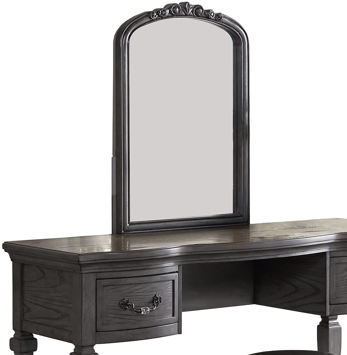Alt View 2. APRILSOUL - Bedroom Classic Vanity Set Wooden Carved Mirror Stool Drawers Antique Grey Finish - Grey.