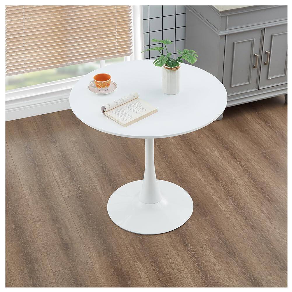 Front. MAGICAL RUBS - 23.4" Tulip Dining Table  White For 2-4 People Mid-century Modern Style Round Mdf Top With Sturdy Base Room Living Cafe - 60cm.