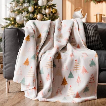 Front. CGK Linens - Christmas Fleece Throw Blanket – Soft Flannel, Lightweight, Cozy Warm Blanket for Couch, Bed & Chair - Christmas Tree 2.