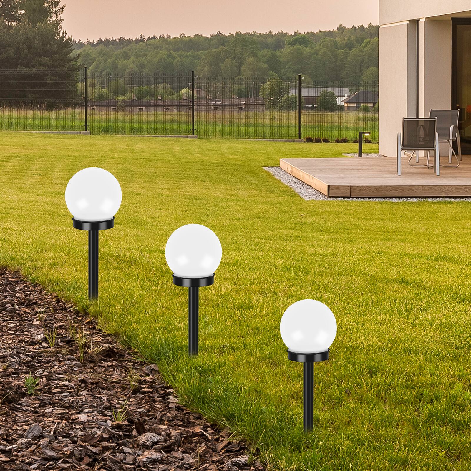 Back. Oumilen - 4-Pack Solar Globe Stake Lights 3.94In RGB Color Changing LED Outdoor Garden Ball Lights.