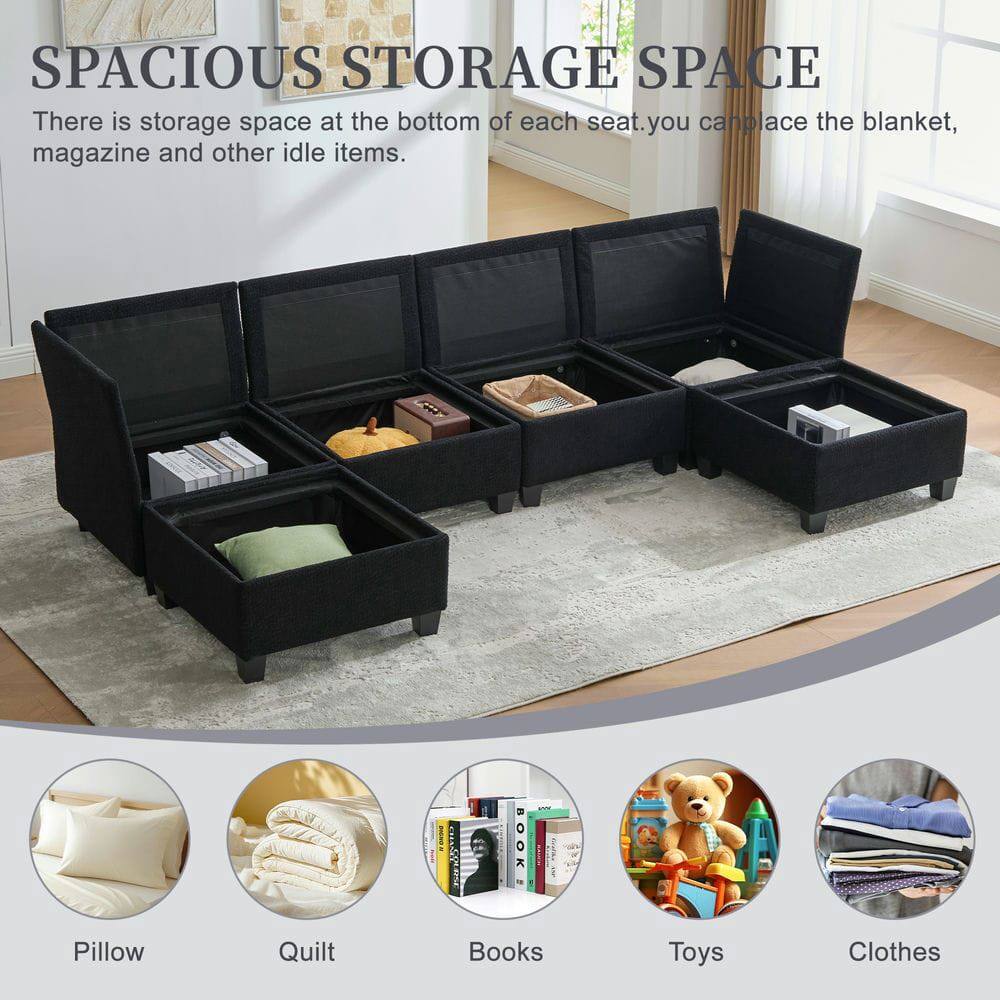 Kadyn - U-Shaped 6-Seat Sectional, Configurable Modular Couch with Chaise and Storage Ottoman - Thumbnail 3