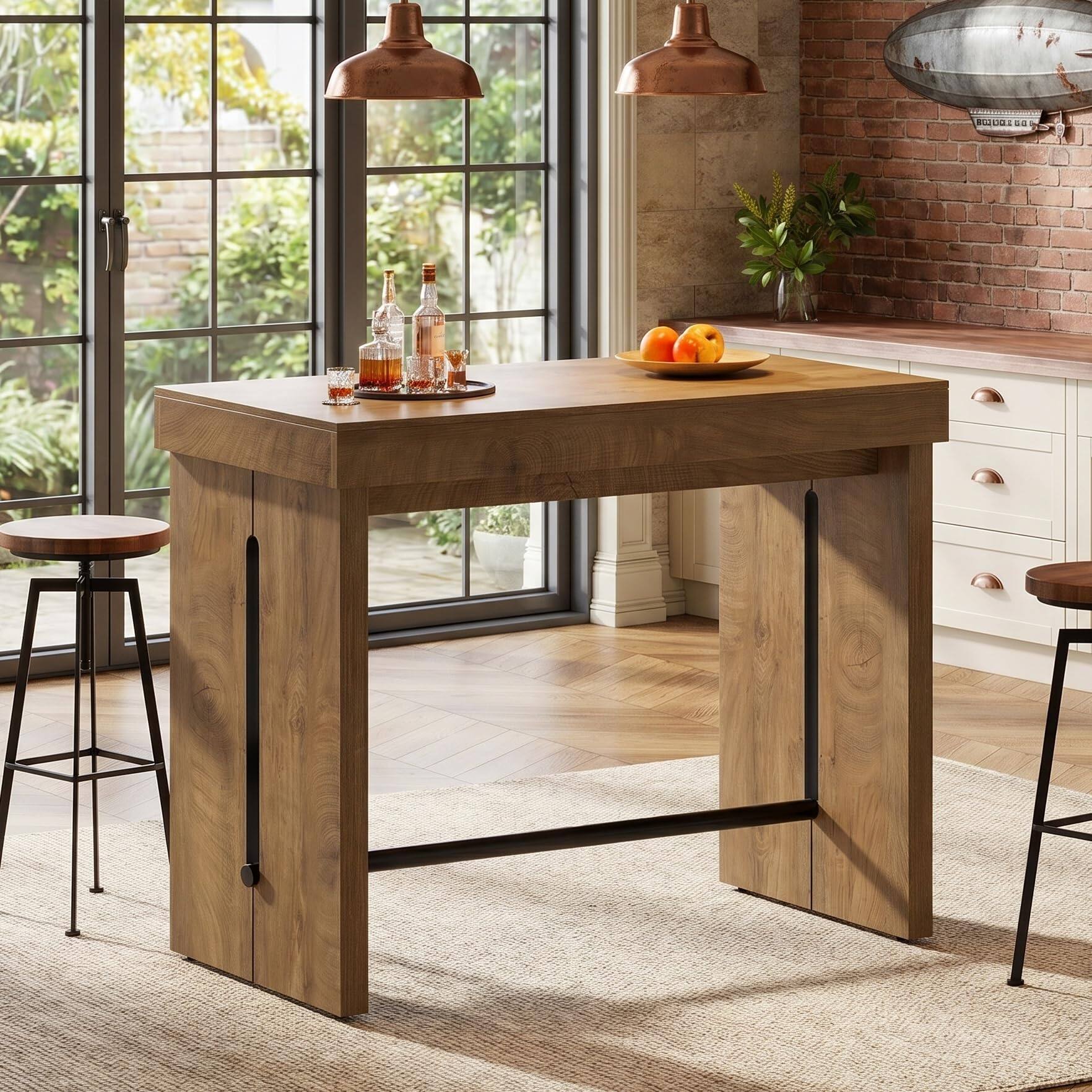 Left. Tribesigns - 41.34" Bar Table,Counter Height Bistro Table with Metal Footrest - Brown.