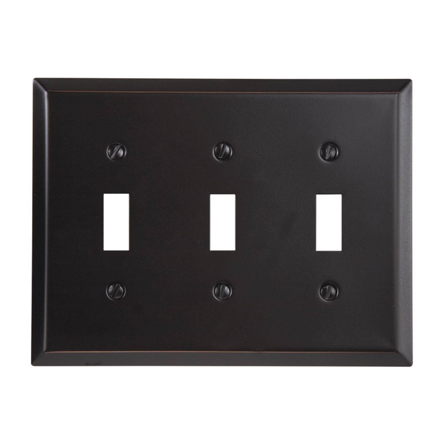 Angle. AMERELLE - Amerelle Century Antique Bronze 3 gang Stamped Steel Toggle Wall Plate 1 pk - Bronze.
