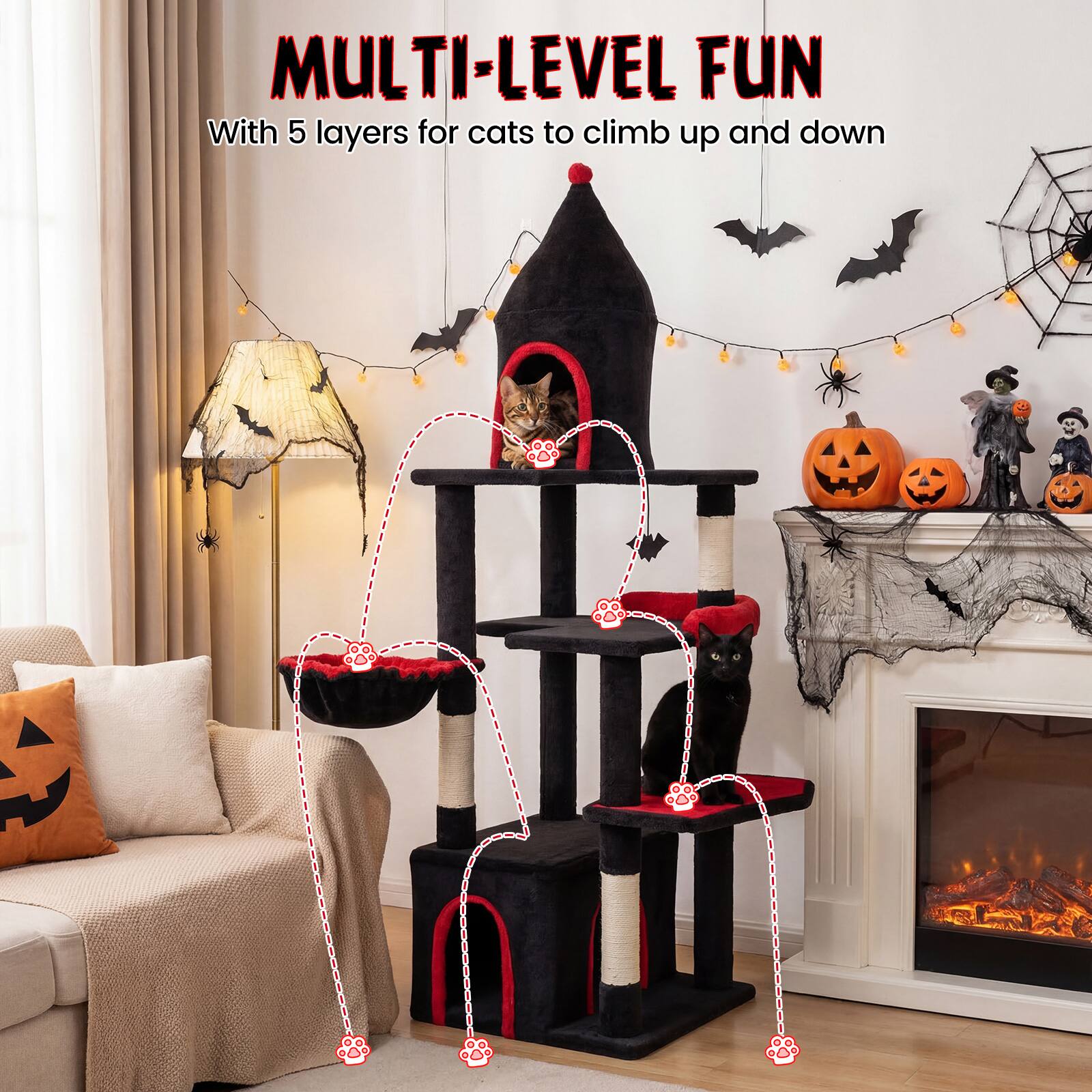 MULTI-LEVEL FUN  
With 5 layers for cats to climb up and down