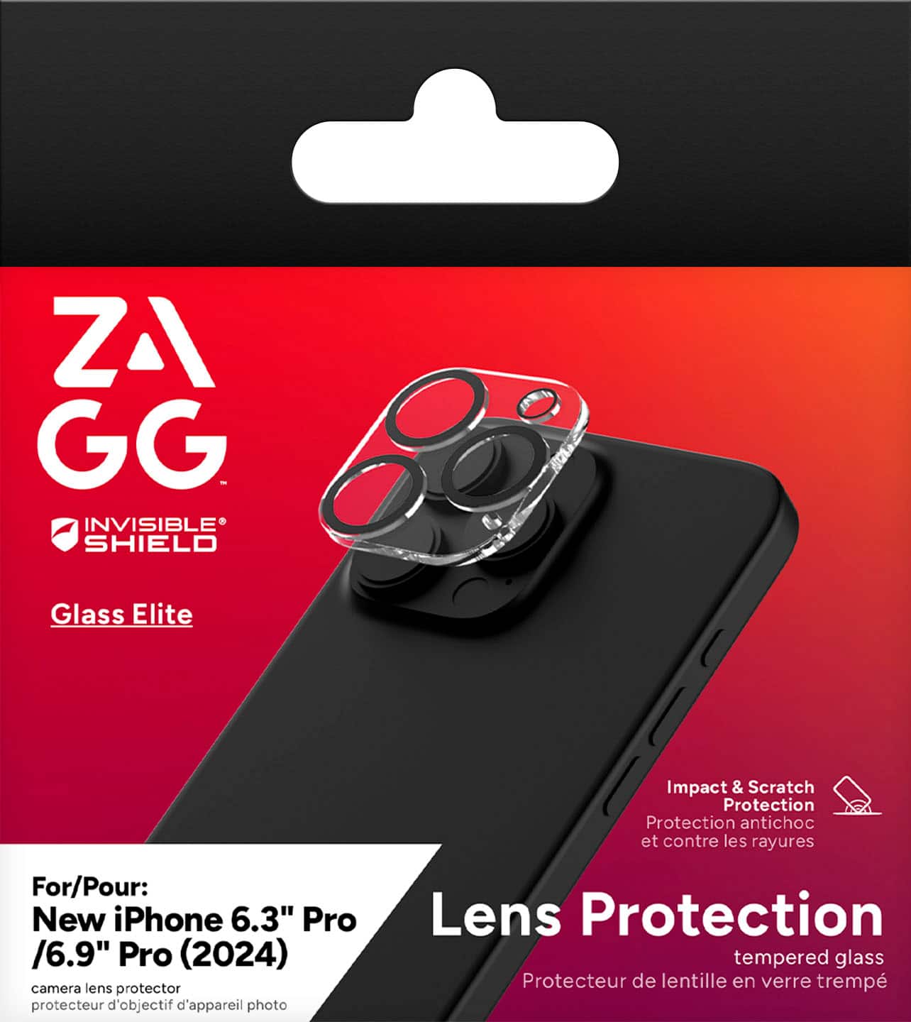 ZAGG INVISIBLE SHIELD Glass Elite Impact & Scratch Protection For/Pour: New iPhone 6.3" Pro / 6.9" Pro (2024) camera lens protector protecteur d'objectif d'appareil photo Lens Protection tempered glass Protecteur de lentille en verre tremp