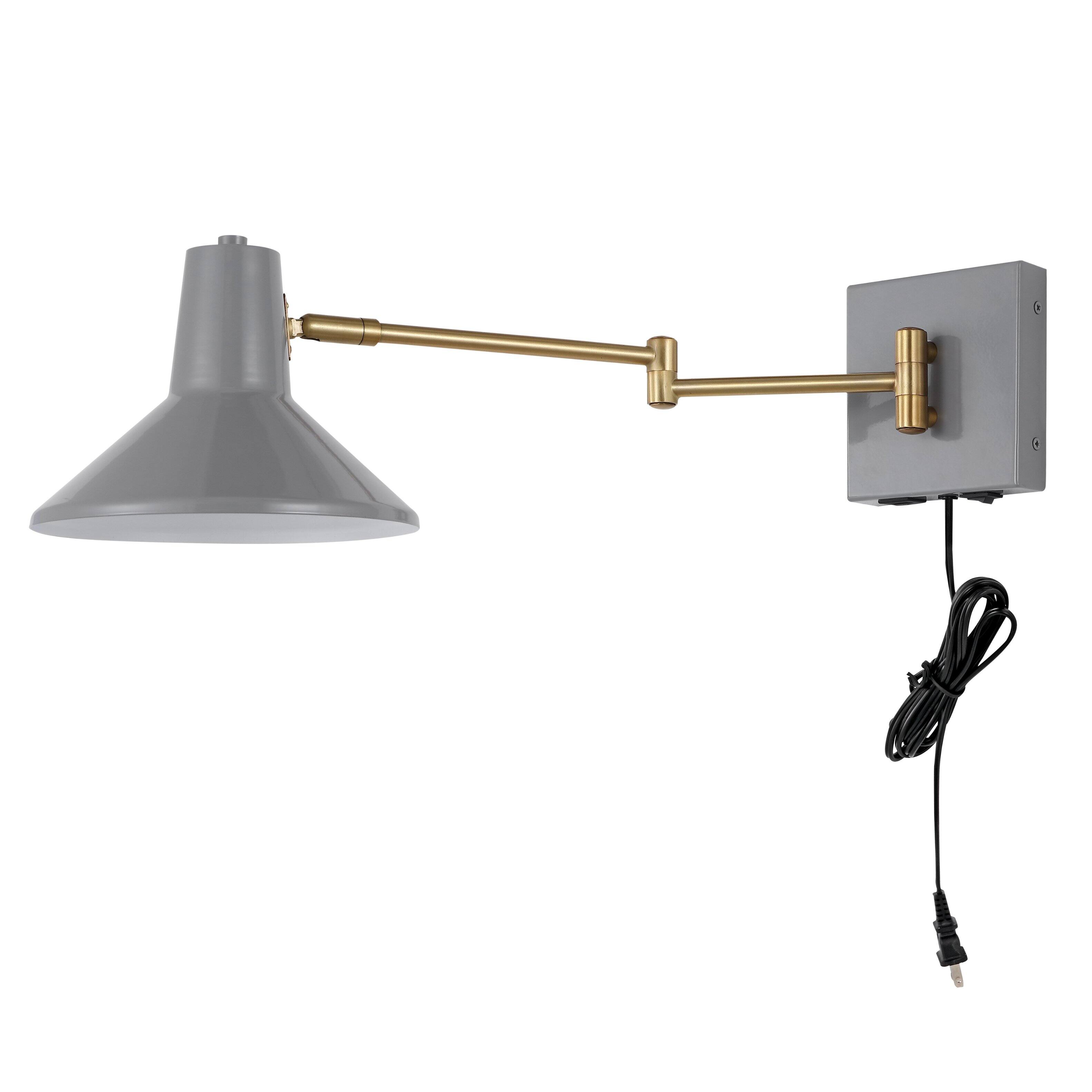 Alt View 6. Jonathan Y - Hygge 16" Swing Arm 1-Light Modern Midcentury Iron USB Charging Port LED Sconce, Grey/Brass Gold - Gray.