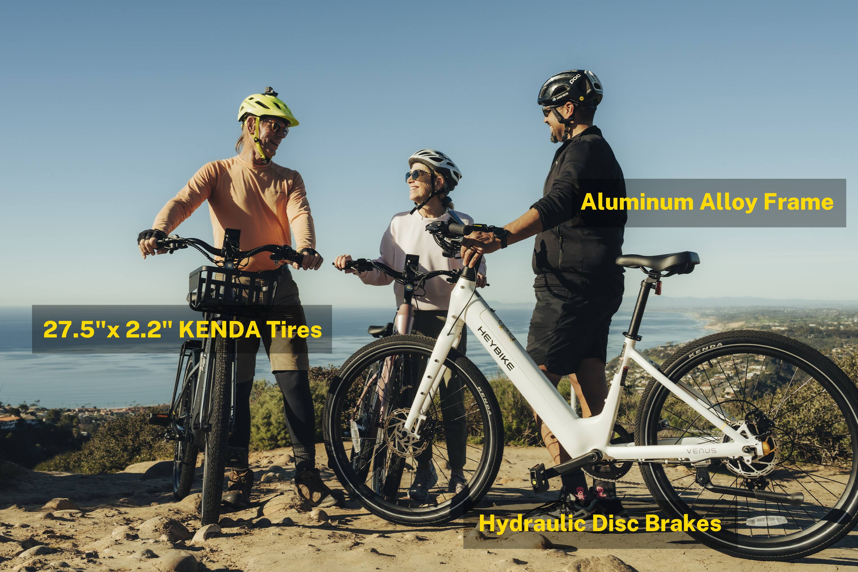 - Aluminum Alloy Frame
- 27.5" x 2.2" KENDA Tires
- Hydraulic Disc Brakes