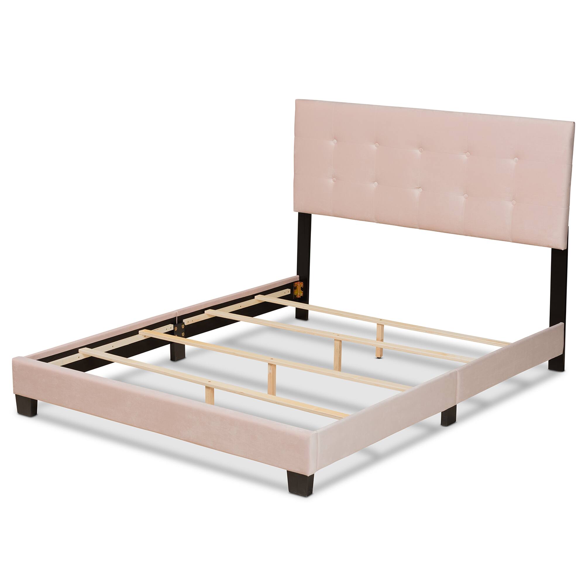 Left. Baxton Studio - Caprice Modern and Contemporary Glam Velvet Fabric Upholstered Panel Bed - Light Pink/Black.
