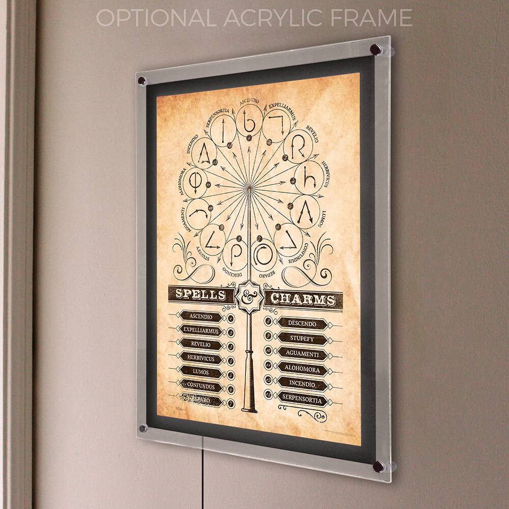 OPTIONAL ACRYLIC FRAME

SPELLS
- ASCENDIO
- EXPELLIARMUS
- REVELIO
- HERBIVICUS
- LUMOS
- CONFUNDUS
- ALOHOMORA

CHARMS
- DESCENDO
- STUPEFY
- AGUAMENTI
- ALOHOMORA
- INCENDIO
- SERPENSORTIA