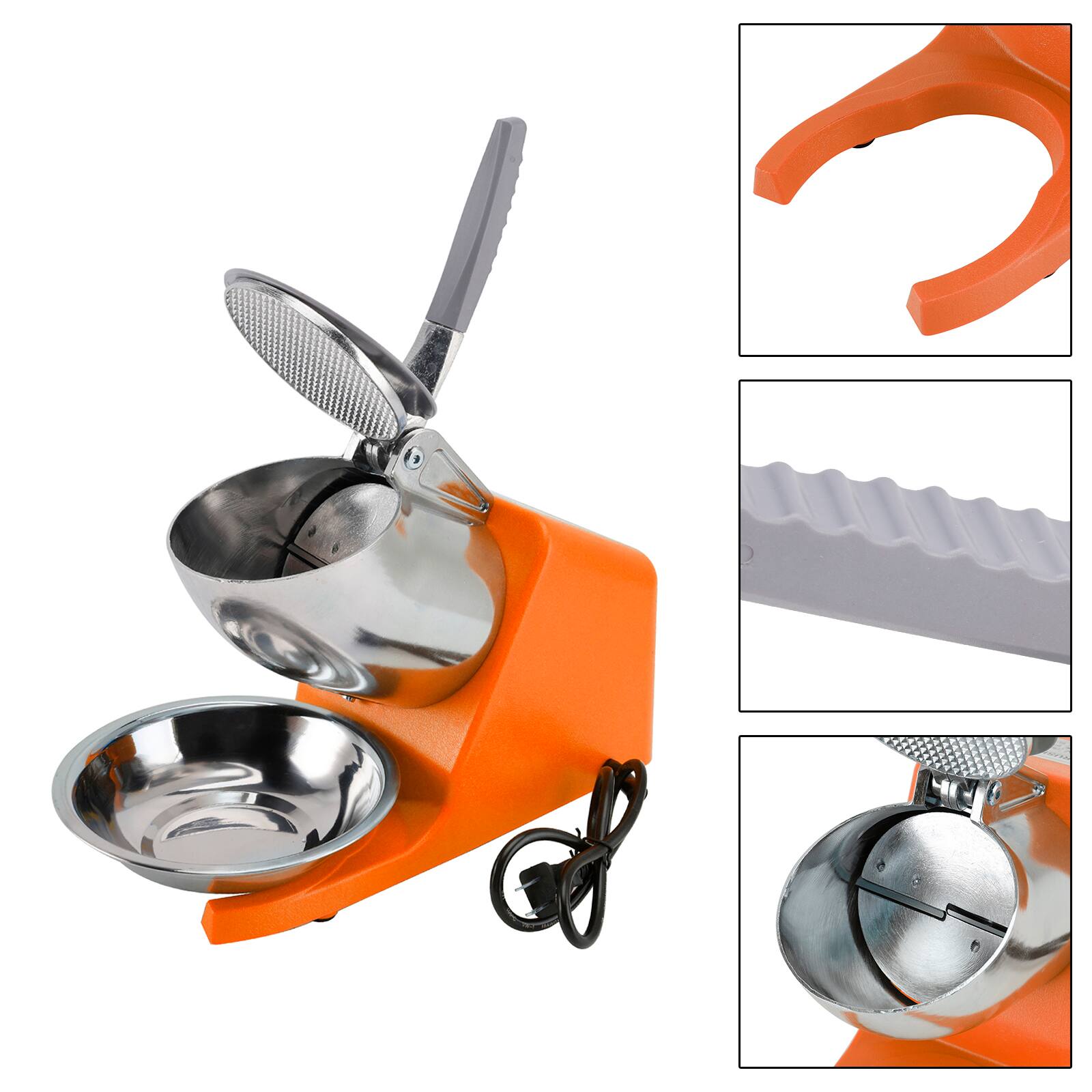 Back. Topteng - 500W Adjustable Ice Crusher Machine - 187 lbs/h, Stainless Steel Blades, for Snow Cone & Shaved Ice - Orange.