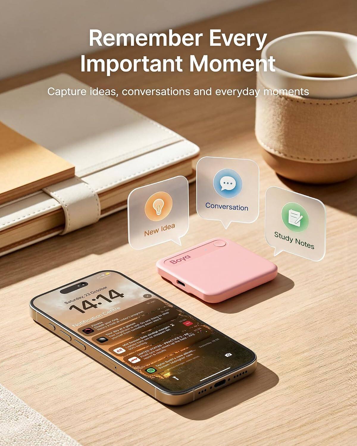 Remember Every Important Moment  
Capture ideas, conversations and everyday moments

Conversation  
New Idea  
Study Notes