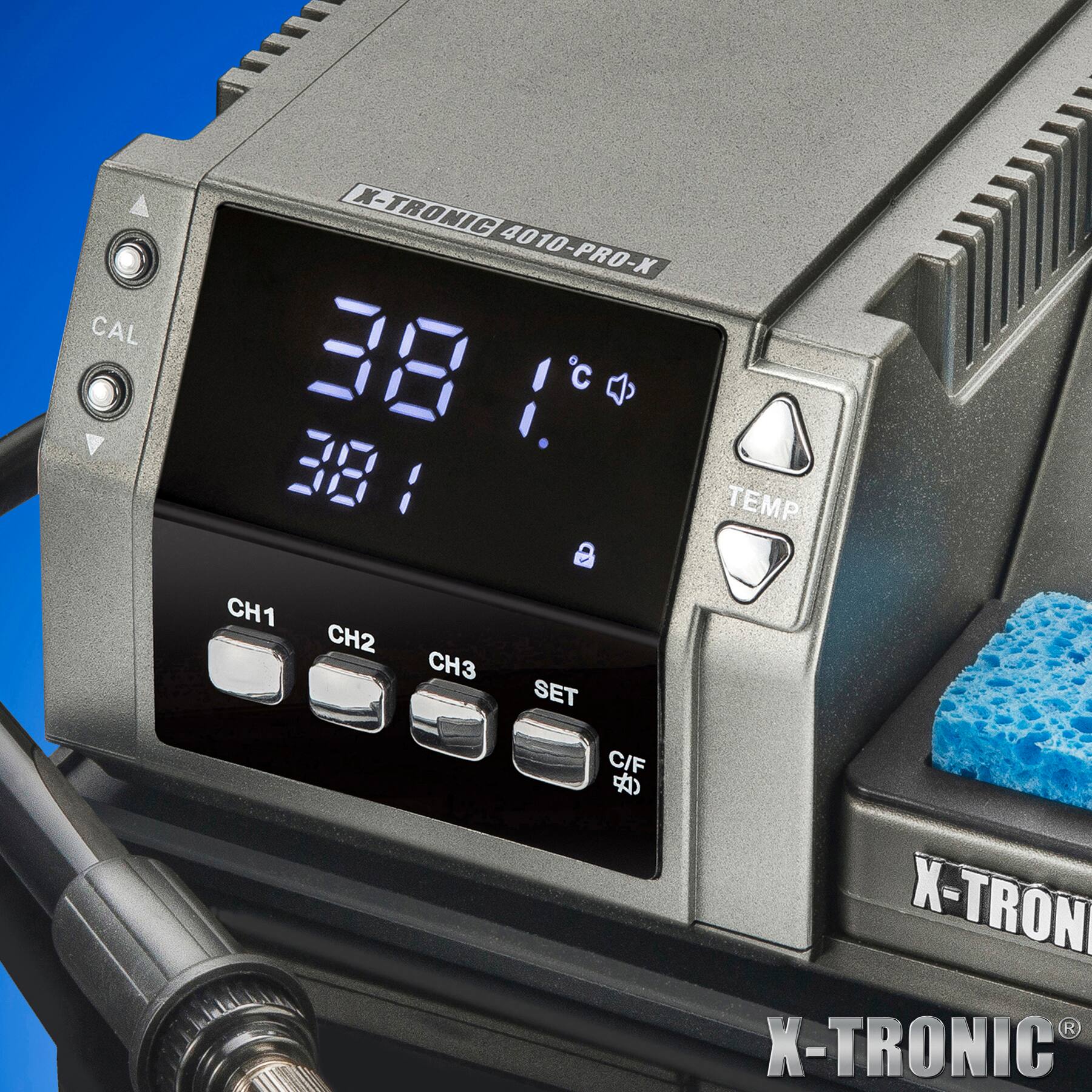 X-TRONIC 4010-PRO-X  
381 381 TEMP  
CH1 CH2 CH3  
SET C/F