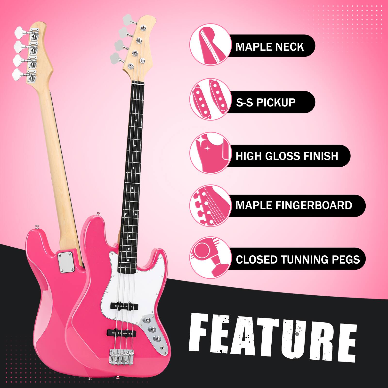 MAPLE NECK  
S-S PICKUP  
HIGH GLOSS FINISH  
MAPLE FINGERBOARD  
CLOSED TUNNING PEGS  
FEATURE