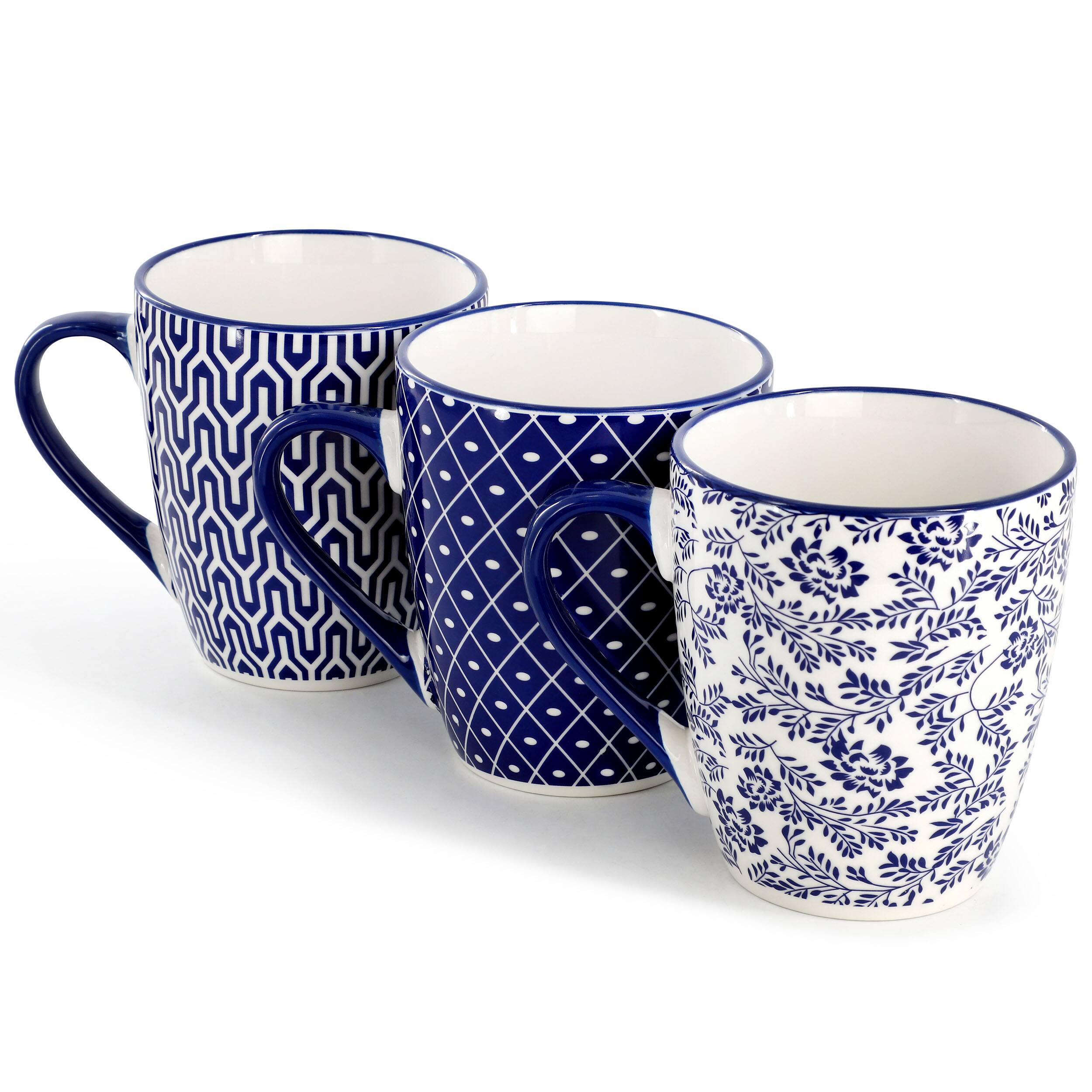 Alt View 2. Elama - Elama Declan 6 Piece 12 Ounce Assorted Design Stoneware Mug Set in Blue and White - Blue.