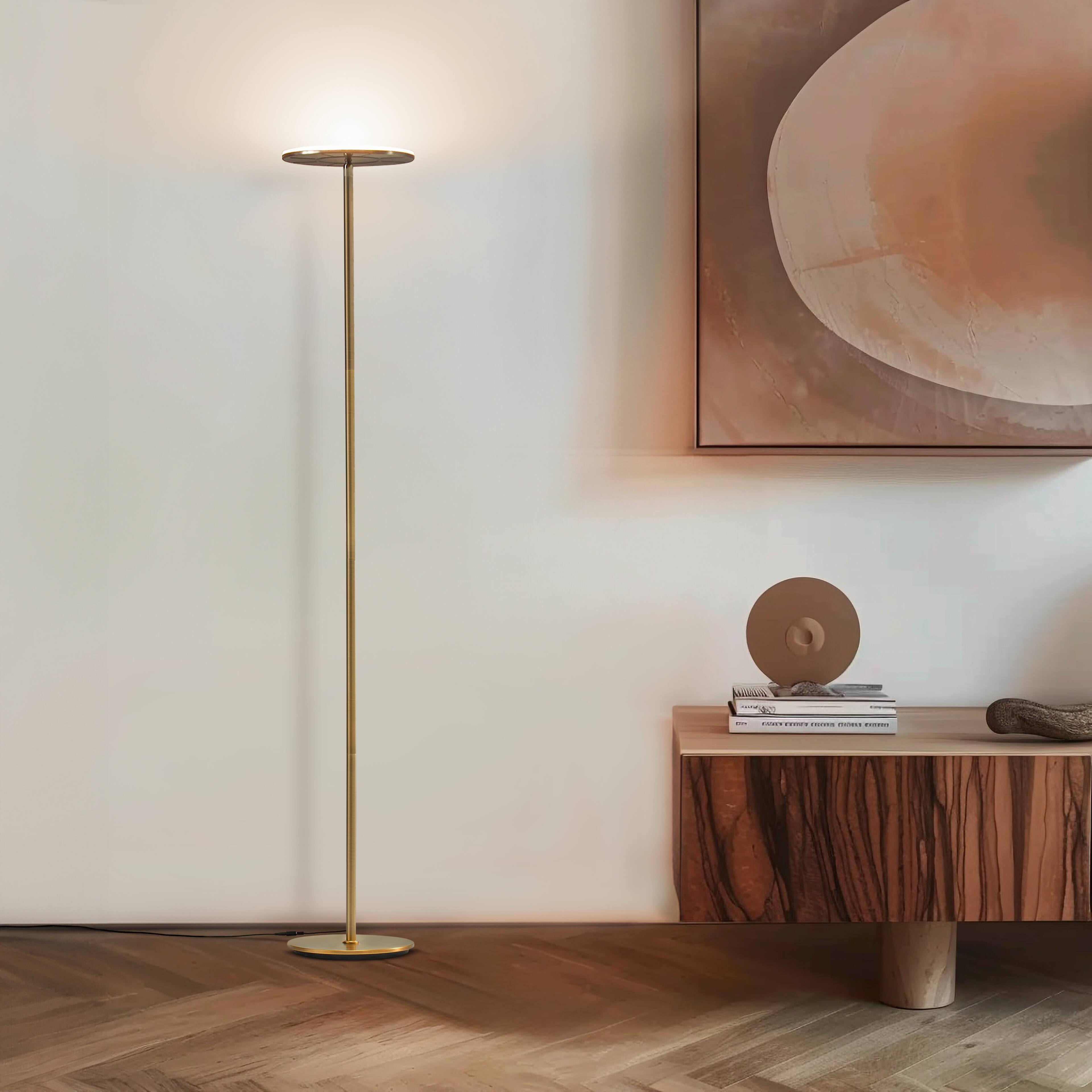 Alt View 2. Brightech - Sky Flux LED Modern Industrial Torchère Dimmable Super Bright Floor Lamp with Built-in Adjustable Head Tilt - Antiqued Brass.