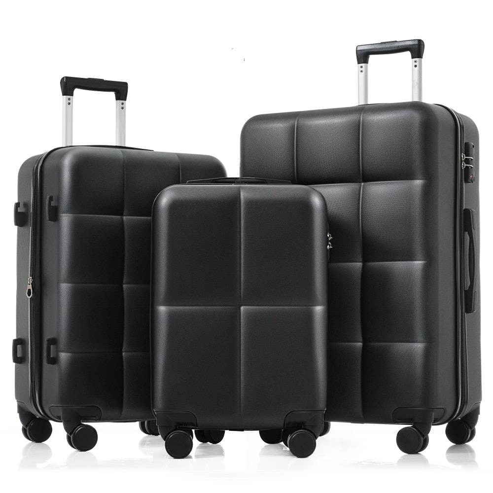 BreeBe - Luggage Set of 3, Airline Certified Carry-on Luggage with Cup Holder, ABS Hard Shell Luggage with Spinner Wheels - Black