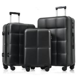 BreeBe - Luggage Set of 3, Airline Certified Carry-on Luggage with Cup Holder, ABS Hard Shell Luggage with Spinner Wheels - Black