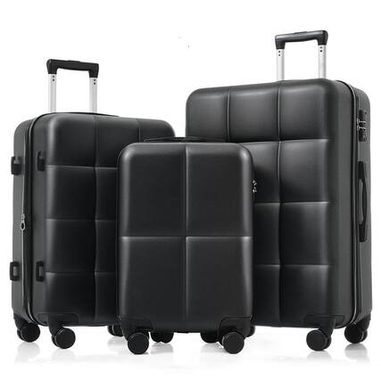 Front. BreeBe - Luggage Set of 3, Airline Certified Carry-on Luggage with Cup Holder, ABS Hard Shell Luggage with Spinner Wheels - Black.