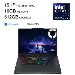 Lenovo - Legion 5i 83F00005US Laptop, Core Ultra 7 255HX, 16GB, 512GB SSD, 15.1" (2560x1600), RTX 5060, Win 11 Home - Eclipse Black