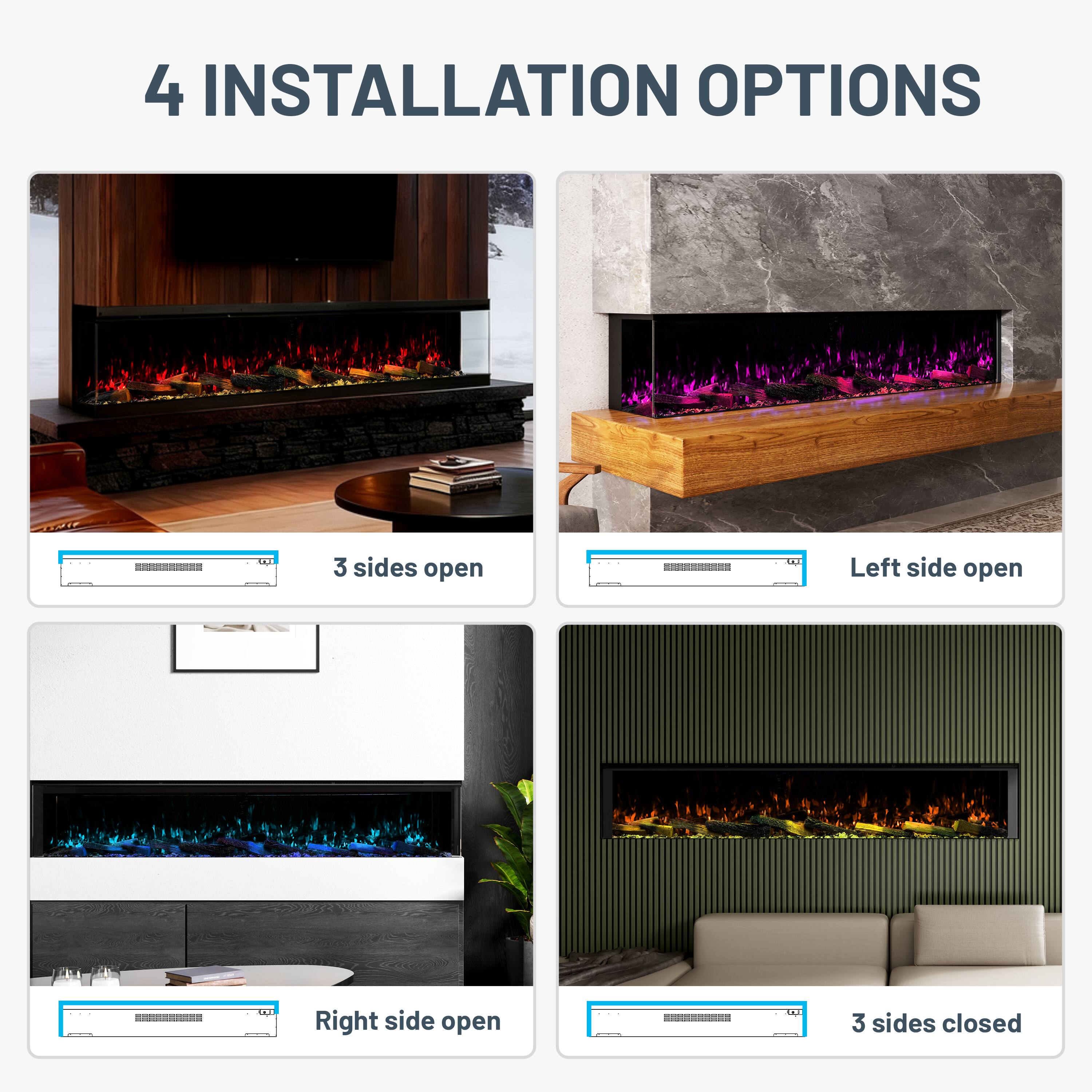 4 INSTALLATION OPTIONS

- 3 sides open
- Left side open
- Right side open
- 3 sides closed