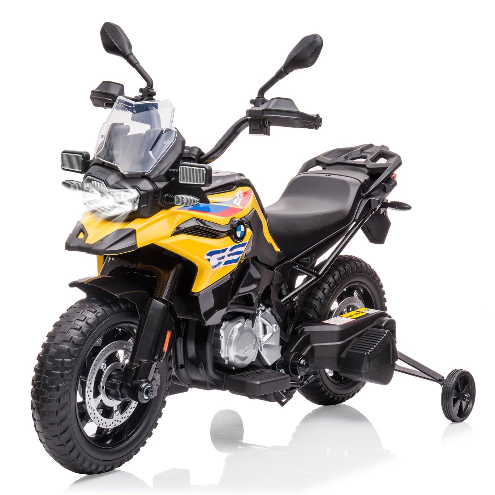 Front. GARVEE - 12V 7AH Licensed BMW Kids Ride On Motorcycle,Electric 2-Speed,LED Headlights,Spring Suspension,EVA Tires,Music Player - Yellow.