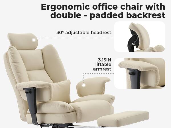 Ergonomic office chair with double padded backrest

30° adjustable headrest

3.15IN liftable armrest