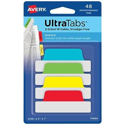 Assorted Publishers - Avery UltraTabs Repositionable Margin Tabs, 2.5" x 1", Colors, 6 Tabs/Pad, 8 Pads (74866)