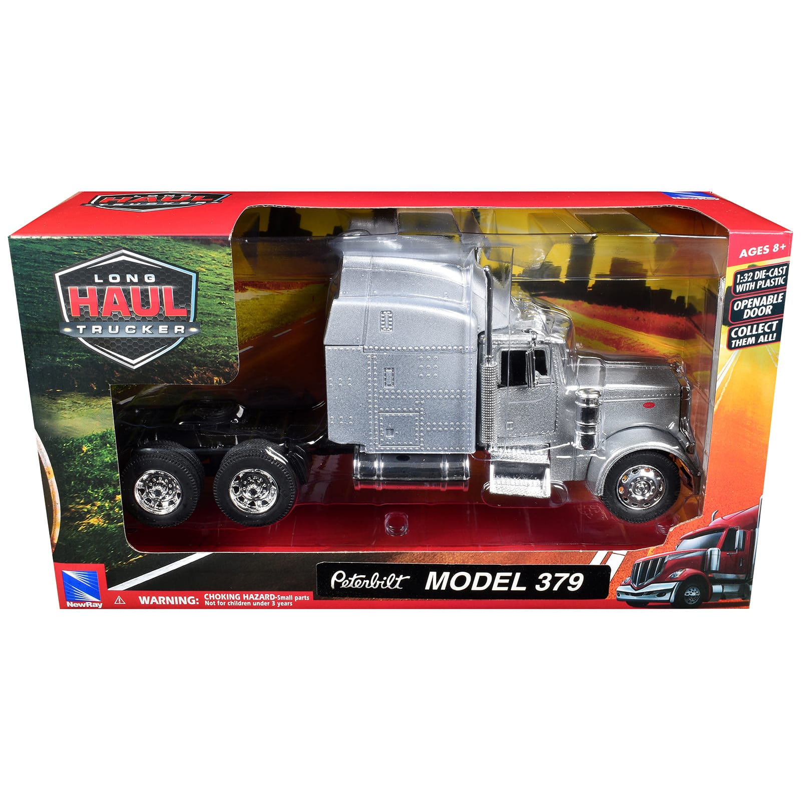 "Peterbilt 379 Truck Tractor Silver Metallic ""Long Haul Trucker"" 1/32 Diecast Model by New Ray" price history on PriceWatchPro