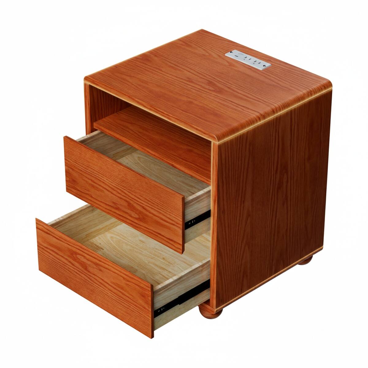 Back. Loheer - Loheer Solid Wood Nightstand with Charging Station, Walnut, Two Drawers - Walnut.