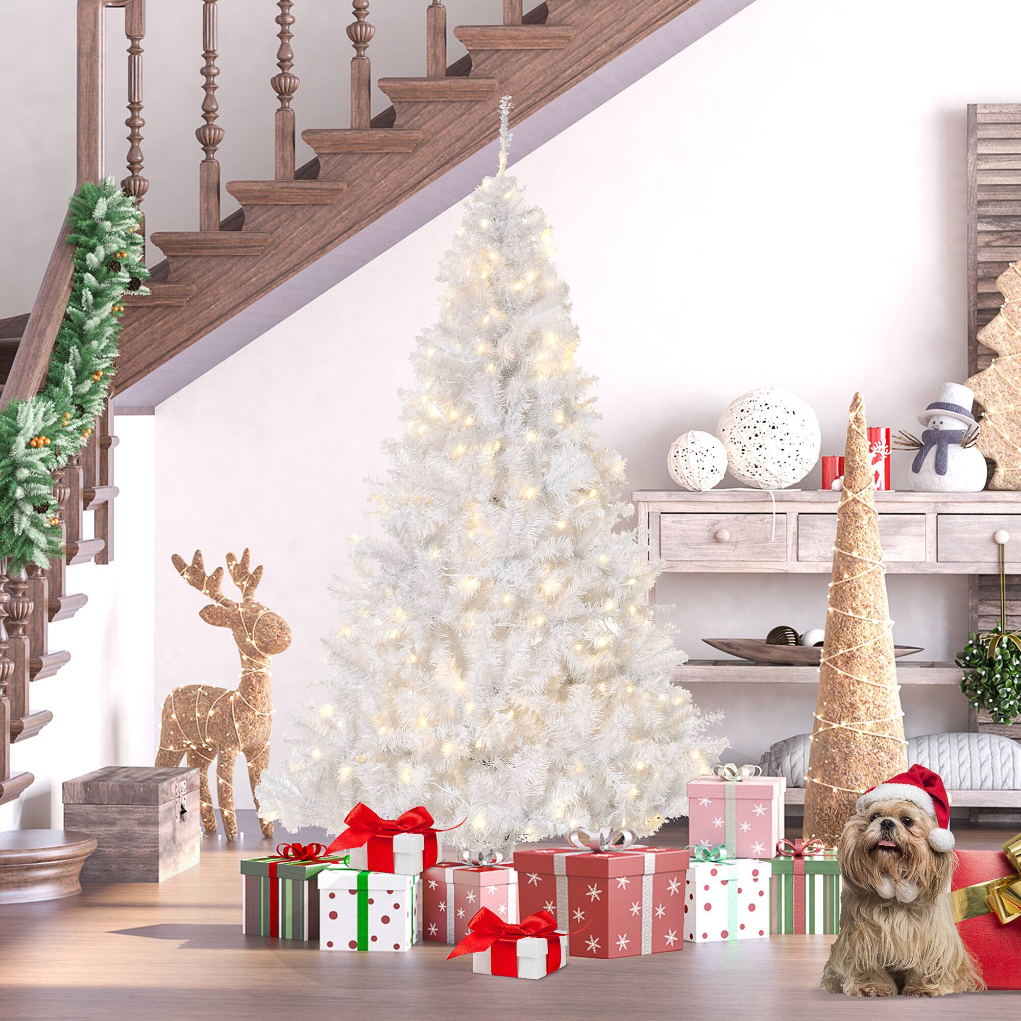 Alt View 1. Homcom - Tall Prelit Artificial Christmas Tree Holiday Décor with 1000 Realistic Branches, Warm White 200 LED Lights - White.