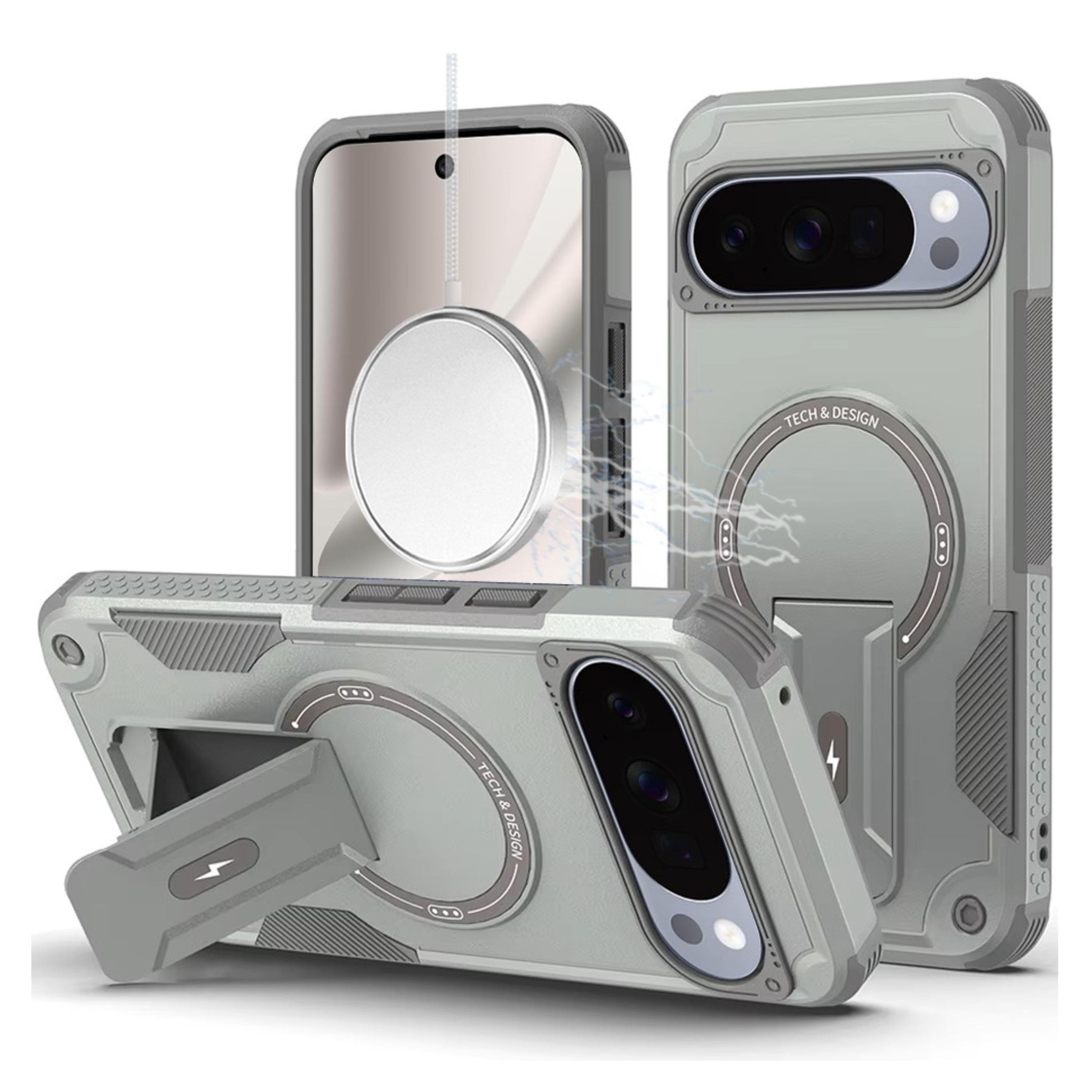 Kitcheniva - Magnetic Circle Rugged Kickstand Phone Case With Tempered Glass For Google Pixel 10 Pro XL Grey - Gray price history on PriceWatchPro