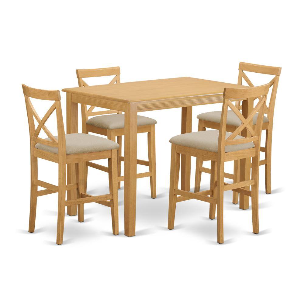Back. East West Furniture - YAPB5-OAK-C 5 Pc counter height Dining set - high top Table and 4 Dining Chairs. - Oak.