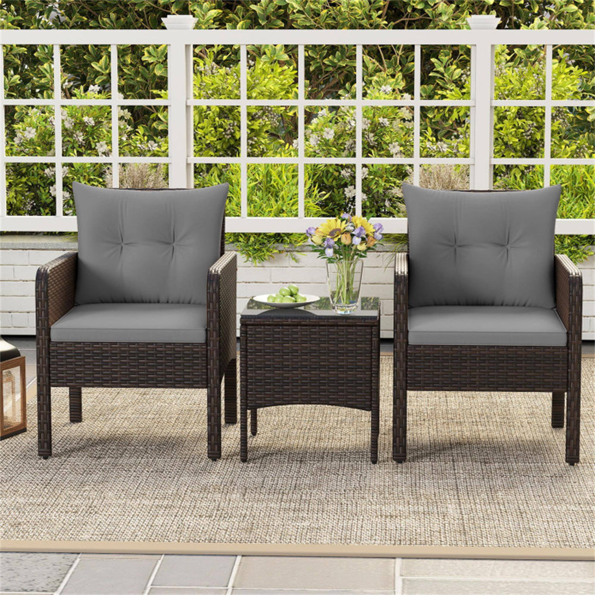 Alt View 2. Boyel Living - Gray 3 Pieces Patio PE Wicker Furniture Set with Cushions for Porch and Balcony- 250-in W x 290-in D x 230-in H - Gray.