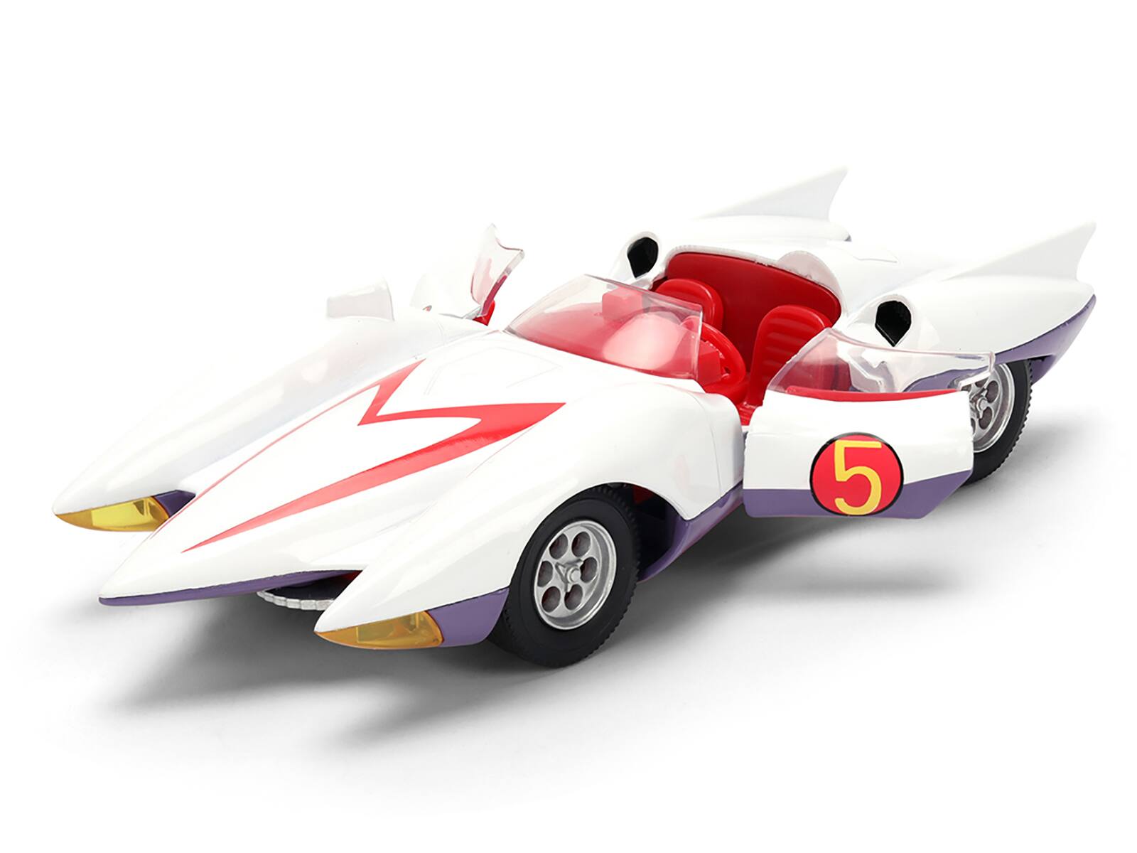Alt View 1. Jada - Mach 5 White with Red Stripes and Interior "Speed Racer" (1967) TV Series "Anime Hollywood Rides" 1/32 Model Car by Jada.